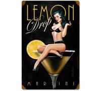 Vintage Style Metal Tin Sign 8x12inch Pin Up Girl Lemon Drop Martini Bar Metal Tin Sign Home Kitchen Cafe Office Wall Decor