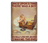 Vintage Style Metal Tin Sign Once Upon A Time There Was A Boy Who Really Loved Vinyl Records It Was Me The End Poster Metal Tin Sign Wall Farmhouse Signs For Home Garage Men Cave Decor 14x20cm