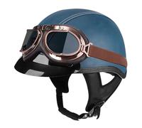 Vintage Style Motorcycle Half Helmets leather Motorbike Helmet DOTECE Approved Open-Face Half Helmets avce goggles Lightweight scooter helmet for Adults unisex four seasons H,XL:61-62CM