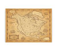 Vintage Style North America Map Large Rectangular Glass Worktop Protector - Souvenir Gift - Smooth Board Kitchen Chopping/Cutting Board Worktop Saver with Non-Slip Feet 39cm x 28.5cm (15" x 11")