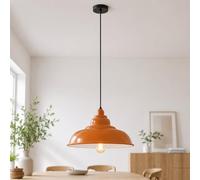 Vintage Style Orange Metal Ceiling Pendant Light Long 95cm Adjustable Cable E27 Large 32cm Curvy Light Shade Fitting | UK Industrial Fixtures Easy Fit Decor for Island Kitchen Bedroom Café Living Room