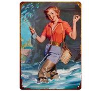 Vintage Style Pin Up Girl Gone Fishing Beauty Girl Country Chicken Coop Jd Poster Metal Aluminium Tin Sign 8x12 Inch Wall Decor