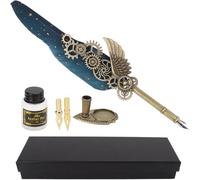 Vintage Style Quill Pen and Ink Set, Pen with Stainless Steel Nib, Glossy Writing Calligraphy Pen for Elegant Handwriting, Includes 2 Replacement Nibs and 15ml Ink Bottle, (SP281733 Sprinkled with Cle
