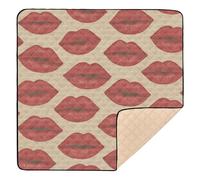 Vintage Style Red Lips Seamless Pattern Large Non-Slip Baby Playmat for Floor Portable Tummy Time Mat for Babies Infants Toddlers, 50'' x 50''