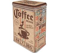 Vintage Style Retro Embossed Tin with Clip Close Lid - Coffee Bean Sack Design