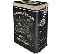 Vintage Style Retro Embossed Tin with Clip Close Lid - Goodyear Motorcycles
