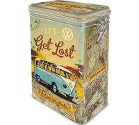 Vintage Style Retro Embossed Tin with Clip Close Lid - VW Bulli Let's Get Lost