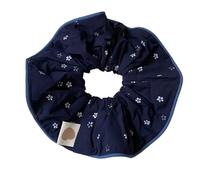 Vintage Style ~ Retro Minimalist Indigo-Dyed Jacquard Floral Scrunchie, Temperament Ponytail Hair Tie Accessory