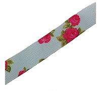 Vintage Style Rose Print Floral Grosgrain Ribbon 16mm Wide (Blue, 1 M)