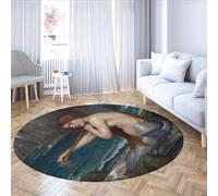 Vintage Style Round Rug 80cm Mermaid By the Sea Non-Slip Nursery Circle Carpet Indoor Washable Door Mat for Mudroom Apartment Home