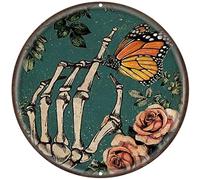 Vintage Style Round Tin Sign I Think to Myself What A Wonderful World Skeleton Hand Bone Retro Metal Round Tin Signs Decor Wall Art Posters Gifts for Door Plaque Home Bars Clubs Cafes, 12x12 Inch