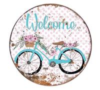 Vintage Style Round Tin Sign Round Metal Tin Sign Rustic Wall Decor Spring Sign,Bicycle Wreath Sign Metal Round Tin Signs Decor Wall Art Posters Gifts Metal Sign Metal Decor Wall Sign 12x12 Inch