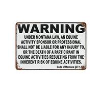 Vintage Style Rust Metal Tin Sign Warning Montana Equine Activity Liability Aluminum Signs for Indoor or Outdoor Home Porch Fireplace Garden Street Road Wall Decor 8x12inch
