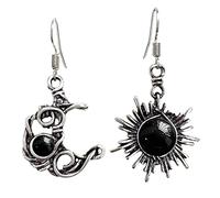 Vintage Style Silver Sun and Moon Hook Silver earrings for women gifts for women silver drop earrings (Black)