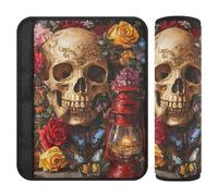 Vintage-Style Skull and Flowers Nostalgic Illustration 2 Pack Car seat Strap Covers Release Stress to Your Neck and Shoulders for Auto forro para cinturon de seguridad