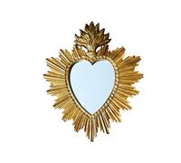 Vintage-Style Small Gold Sacred Heart Mirror, Antique Gold Finish Sunburst Wall Decor, Elegant Spiritual Accent for Gallery & Home, 26cm W x 30.5cm H