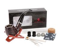 Vintage Style Smoking Pipe Tobacco Set with Cleaning Tools & Accessories | Bakelite & Metal Tobacco Pipe, Faux Wood Filter Pipe, Pipe Stand, Tamper, Cleaners | Complete Kit for Pipe Smokers (B)