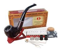 Vintage Style Smoking Pipe Tobacco Set with Cleaning Tools & Accessories | Bakelite & Metal Tobacco Pipe, Faux Wood Filter Pipe, Pipe Stand, Tamper, Cleaners | Complete Kit for Pipe Smokers (L)
