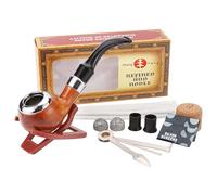 Vintage Style Smoking Pipe Tobacco Set with Cleaning Tools & Accessories | Bakelite & Metal Tobacco Pipe, Faux Wood Filter Pipe, Pipe Stand, Tamper, Cleaners | Complete Kit for Pipe Smokers (E)