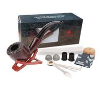 Vintage Style Smoking Pipe Tobacco Set with Cleaning Tools & Accessories | Bakelite & Metal Tobacco Pipe, Faux Wood Filter Pipe, Pipe Stand, Tamper, Cleaners | Complete Kit for Pipe Smokers (F)