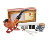 Vintage Style Smoking Pipe Tobacco Set with Cleaning Tools & Accessories | Bakelite & Metal Tobacco Pipe, Faux Wood Filter Pipe, Pipe Stand, Tamper, Cleaners | Complete Kit for Pipe Smokers (J)