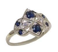 VINTAGE style Solid 925 Sterling Silver Natural Sapphire & Diamond Ring size U September Birthday Gift for Wife