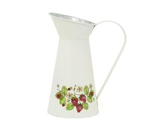 Vintage Style Strawberry Metal Jug Vase | Rustic Tin Pitcher for Dried Flowers or Country-Inspired Decor - 26cm