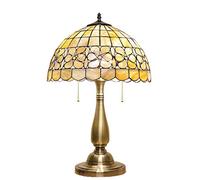 Vintage Style Table Lamp, Stained Glass Bedside Lamp,E27 Copper Base Decorative Study Reading Desk Lamp with Handmade Shell Shade for Bedroom Living Room,12inch