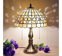 Vintage Style Table Lamp, Stained Glass Bedside Lamp,E27 Copper Base Decorative Study Reading Desk Lamp with Handmade Shell Shade for Bedroom Living Room,12inch