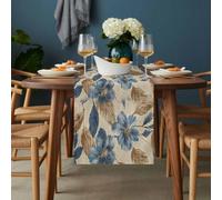 Vintage Style Table Runner 13x48 inch Tropical Plants Blue Flowers Cotton Linen Dining Table Runner Ideal for Dresser Kitchen Coffee Tables - Machine Washable