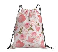 Vintage Style Tea Cups, Drawstring Backpack Unisex Sport Gym Bag Casual Daypack Drawstring Sackpack