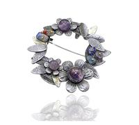 Vintage Style Trendy Nature Stone Tin Alloy Black Tone Handmade Beaded Wreath Brooch Pin For Women Men Jewelry Item