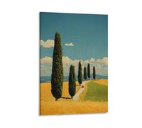Vintage Style Tuscany Countryside Poster, Italian Cypress Trees And Red Car Landscape Art Print for Living Room Wall Decor Frame-12x18inch(30x45cm)