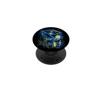Vintage Style UFO Alien Moonlit Mountain Retro Space Art PopSockets Adhesive PopGrip