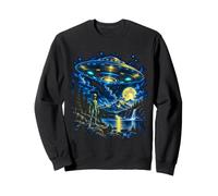 Vintage Style UFO Alien Moonlit Mountain Retro Space Art Sweatshirt