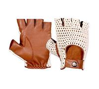 Vintage Style Unlined Leather Half-finger Fingerless Gloves Crochet String Back for Men with Snap Closure Wrist Strap Anti-Slip Sports Gloves for Driving Cycling Running (L)