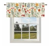 Vintage Style Valances for Windows, Poppies Wildflowers Watercolor Plants Herbs Rod Pocket Valance Short Window Treatments Curtains for Kitchen Bathroom Bedroom Decor, 54 x 18 Inches