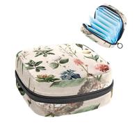 Vintage Style Various Wildflowers and Plants Sanitary Napkin Storage Bag, Large Menstrual Cup Pouch with Zipper, Period Pads Bag Store Panty Liners Tampons for Girls Women