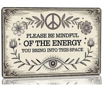 Vintage-Style Welcome Metal Sign - 'Please Be Mindful of The Energy, You Bring Into This Space' Wall Plaque Art for Front Door, Cafe, Bar, Garage Decor, Ideal Holiday Gifts