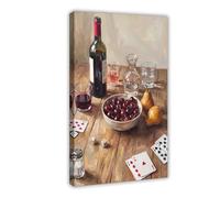 Vintage-style Wine And Fruit Oil Painting Kitchen Decoration Canvas Poster Bedroom Decor Landscape Office Room Decor Gift 20" L X 30" W