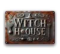 Vintage Style Witch House Decorative Sign - Iron Wall Hanging Plaque for Home, Garden, Cafe, Bar, Club, Farmhouse - Multipurpose Iron Tin Sign with Pre- Ideal for Halloween Decoration