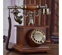 Vintage Style Wood Corded Telephone Rotary Dial Classic Retro Landline Telephone Old Fashioned Antique Home Office Telephone Living Room Decor B,B