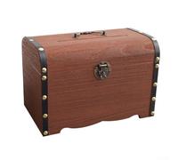 Vintage Style Wooden Chest with Lock, Great for Storing Coins and Decorative Items (A)
