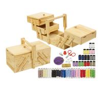 Vintage Style Wooden Sewing Box Shabby Chic Design Storage Case Kit