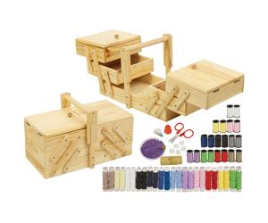 Vintage Style Wooden Sewing Box Shabby Chic Design Storage Case Kit