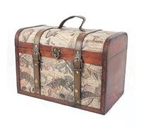 Vintage Style Wooden Storage Trunk Chest with Globe Design - Approx 39 x 27 x 23 cm, Gift Idea for Mum - Toy, Blanket, Memory, Keepsake Box