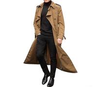 Vintage-Styled Long Trench Coat for Men Offering Layering Support and Transitional Appeal Work and Social Outfit Planning (M Khaki)