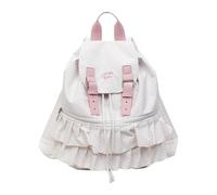 Vintage Styles Dot And Lace Embellished Drawsting Backpack Ergonomic Daypack Practical Book Bag For Outdoor Activities, White, As the pic show