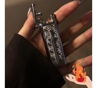 Vintage Stylish Cross Design Lighter, Cool Lighters with Adjustable Flame Dial, Antique Silver Knurling Black with Gold Design Gift, Butane Refillable for Men/Husband (Sword)