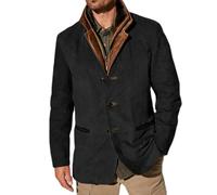 Vintage Suede Men's Double-Layer Blazers with Fur Lapels, Leather Collar, Medium Length, Outdoor Blazer for Autumn and Winter, Black, L